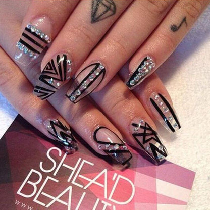 Detachable Manicure Wearable Nail Art Press On Nails purple Glitter French False Nails Long Coffin Fake Nails Full Cover Tips
