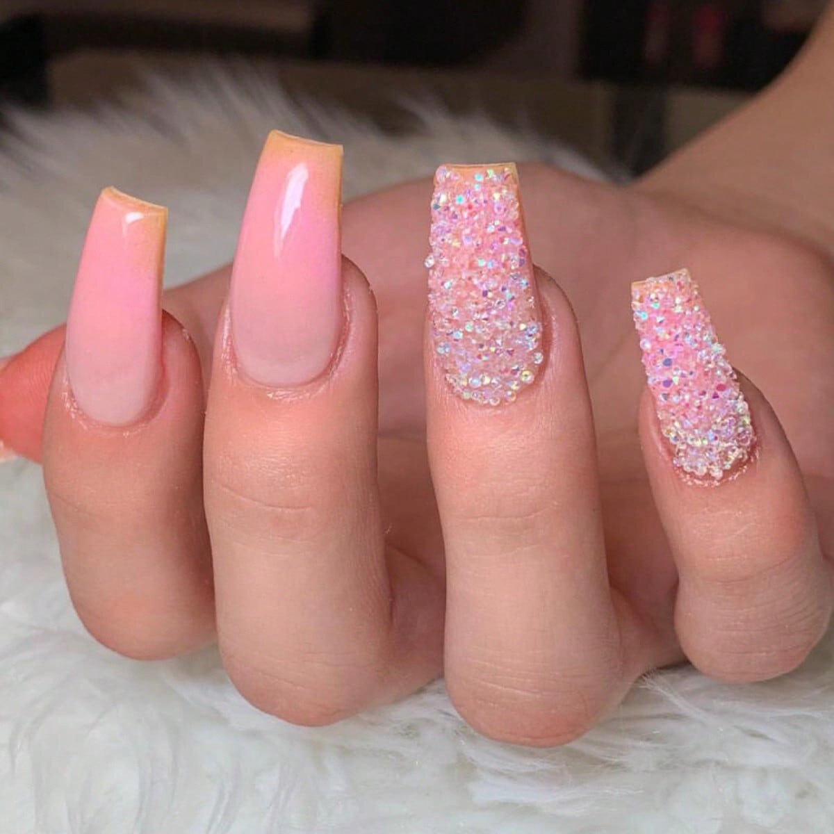 Detachable Manicure Wearable Nail Art Press On Nails purple Glitter French False Nails Long Coffin Fake Nails Full Cover Tips