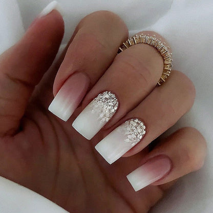 Detachable Manicure Wearable Nail Art Press On Nails purple Glitter French False Nails Long Coffin Fake Nails Full Cover Tips