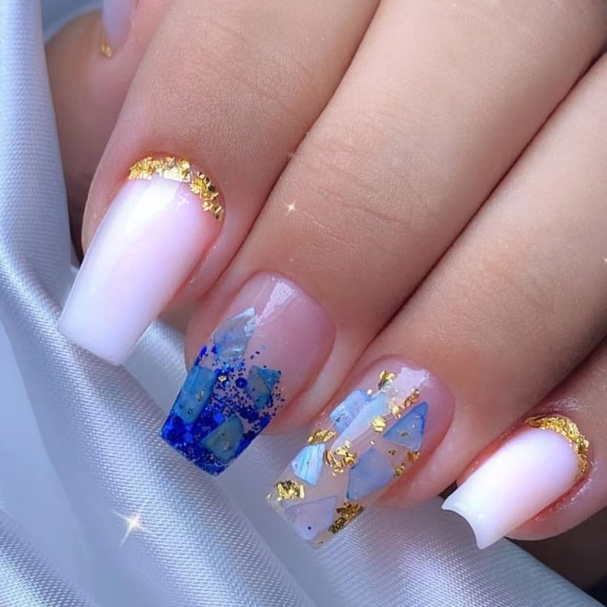 Detachable Manicure Wearable Nail Art Press On Nails purple Glitter French False Nails Long Coffin Fake Nails Full Cover Tips