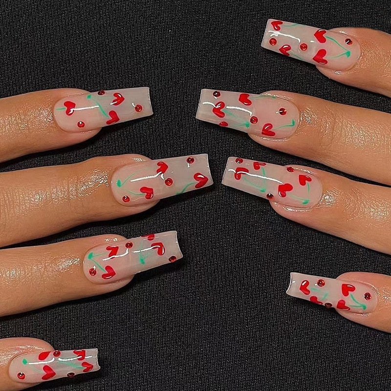 Fake Nails Heart Pattern Full Cover Fake Nails DIY Glue Press On Nails Nail Supplies For Professionals