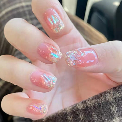 Fake Nails Sets Press on Ballet False Nails with Flower Designs Removable Acrylic Artificial Nails Glitter Nails Art Long Tips