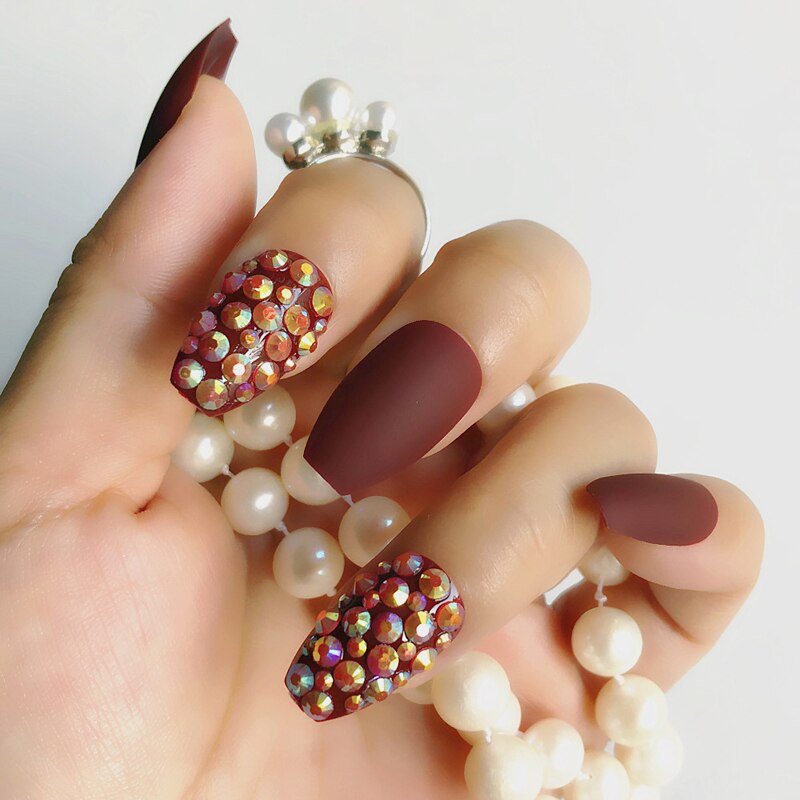 Fake nails 24pcs/set coffin artificial nails tips Custom Rhinestone press on nail false nails art tools Accessories