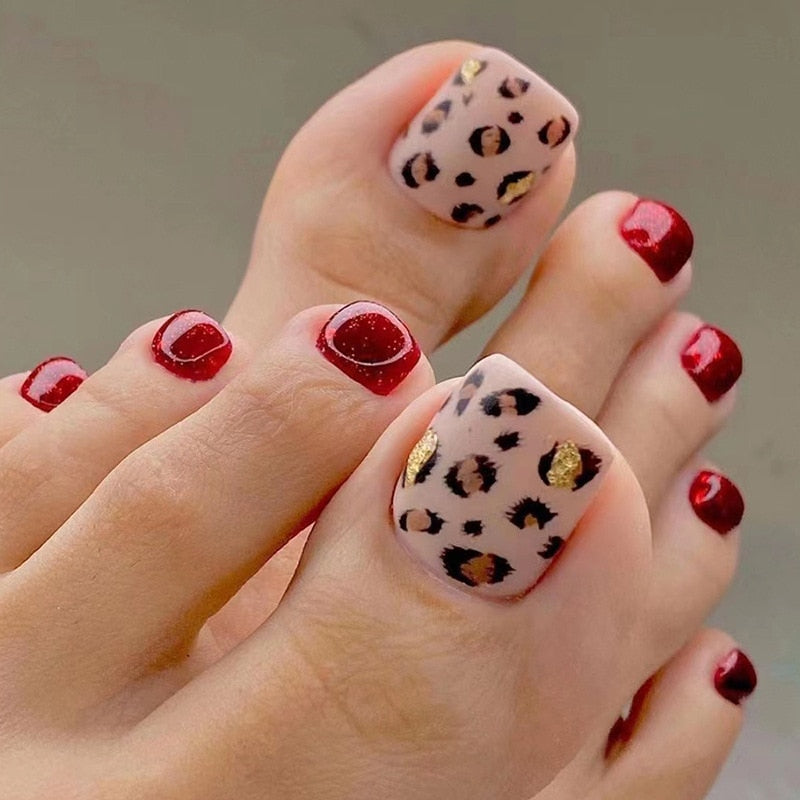 False Toe Nails Summer Simple Wearable Fake Toenails Set Press On Nail French Removable Nail Stickers With Glue For Girls 24pcs