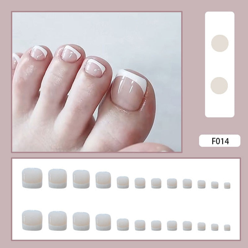False Toe Nails Summer Simple Wearable Fake Toenails Set Press On Nail French Removable Nail Stickers With Glue For Girls 24pcs