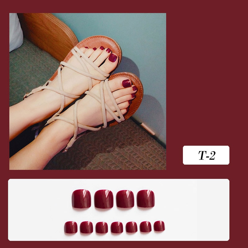 False Toe Nails Summer Simple Wearable Fake Toenails Set Press On Nail French Removable Nail Stickers With Glue For Girls 24pcs