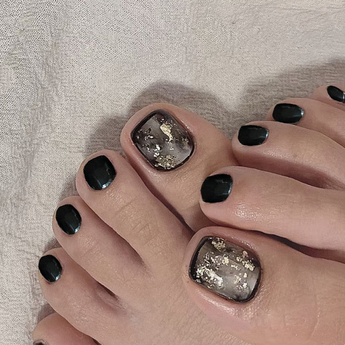 False Toe Nails Summer Simple Wearable Fake Toenails Set Press On Nail French Removable Nail Stickers With Glue For Girls 24pcs
