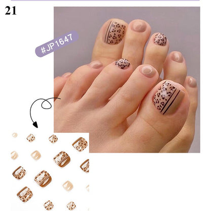 False Toenail 24Pcs/Box Toe Nail 3D Glitter Decor Press On Fake Nails With Glue Detachable Square Short Full Cover DIY Nail Tips