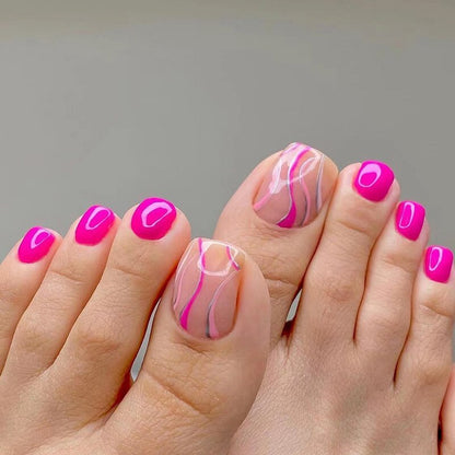 False Toenail 24Pcs/Box Toe Nail 3D Glitter Decor Press On Fake Nails With Glue Detachable Square Short Full Cover DIY Nail Tips