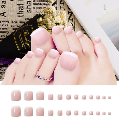 False Toenail 24Pcs/Box Toe Nail 3D Glitter Decor Press On Fake Nails With Glue Detachable Square Short Full Cover DIY Nail Tips