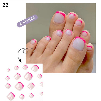 False Toenail 24Pcs/Box Toe Nail 3D Glitter Decor Press On Fake Nails With Glue Detachable Square Short Full Cover DIY Nail Tips