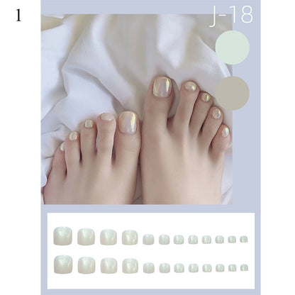False Toenail 24Pcs/Box Toe Nail 3D Glitter Decor Press On Fake Nails With Glue Detachable Square Short Full Cover DIY Nail Tips