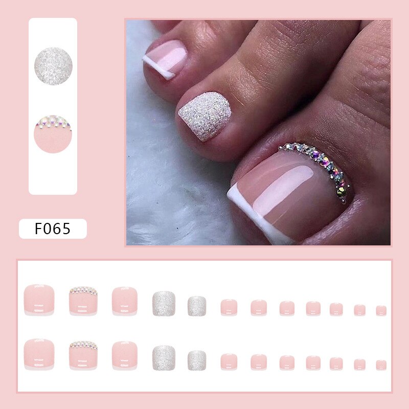 Glitter Crystal French Press On Toenails Diamond Decor False Toe Nails Square Head Artificial Nails Patch For Feet