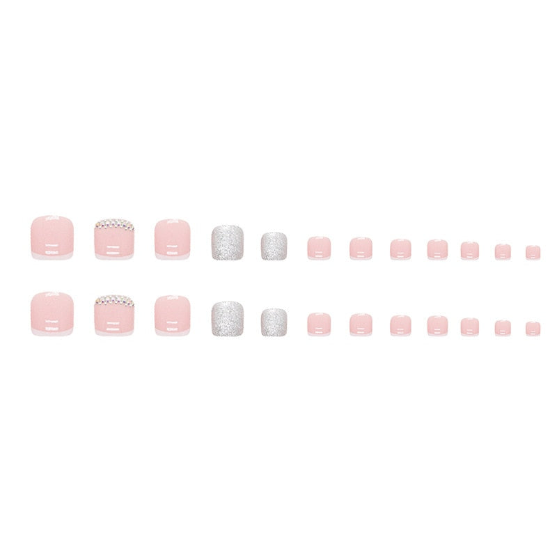 Glitter Crystal French Press On Toenails Diamond Decor False Toe Nails Square Head Artificial Nails Patch For Feet