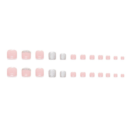 Glitter Crystal French Press On Toenails Diamond Decor False Toe Nails Square Head Artificial Nails Patch For Feet