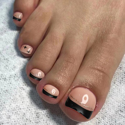Glitter Crystal French Press On Toenails Diamond Decor False Toe Nails Square Head Artificial Nails Patch For Feet