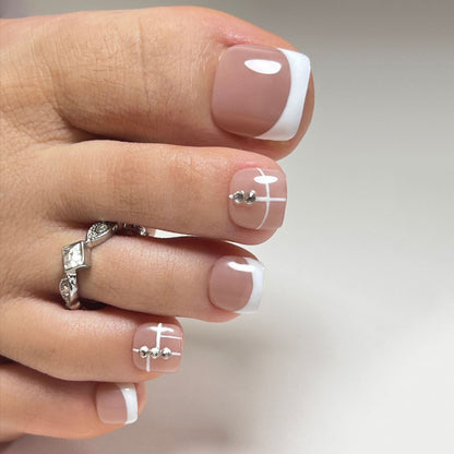 Glitter Crystal French Press On Toenails Diamond Decor False Toe Nails Square Head Artificial Nails Patch For Feet