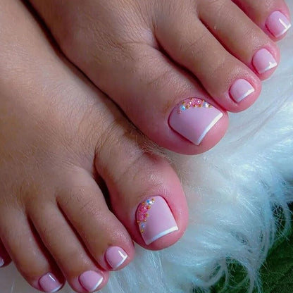 Glitter Crystal French Press On Toenails Diamond Decor False Toe Nails Square Head Artificial Nails Patch For Feet