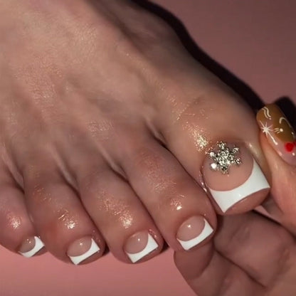 Glitter Crystal French Press On Toenails Diamond Decor False Toe Nails Square Head Artificial Nails Patch For Feet