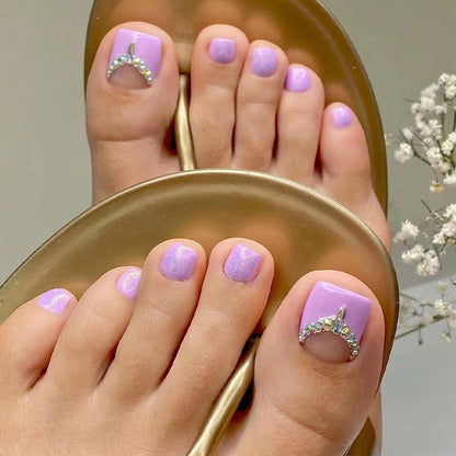 Glitter Crystal French Press On Toenails Diamond Decor False Toe Nails Square Head Artificial Nails Patch For Feet