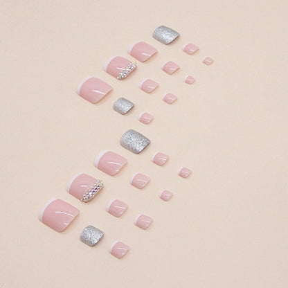 Glitter Crystal French Press On Toenails Diamond Decor False Toe Nails Square Head Artificial Nails Patch For Feet