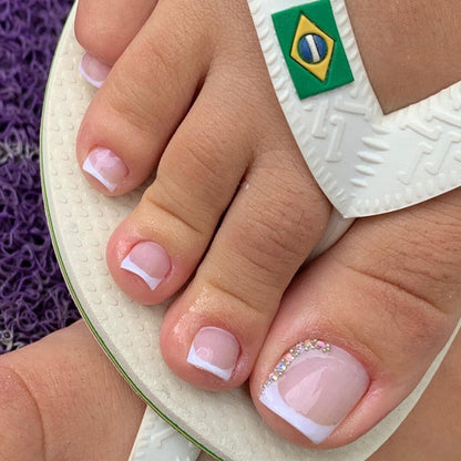 Glitter Crystal French Press On Toenails Diamond Decor False Toe Nails Square Head Artificial Nails Patch For Feet