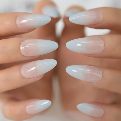 Glossy Gradient Rainbow Ombre French Press on Nails Almond Fake Nails Stiletto Oval Pointed Manicure False Nails Finger Tips