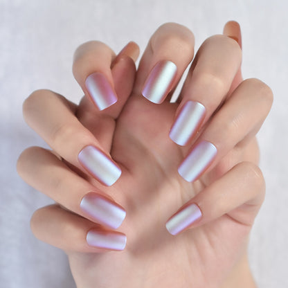 Glossy Gradient Rainbow Ombre French Press on Nails Almond Fake Nails Stiletto Oval Pointed Manicure False Nails Finger Tips