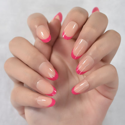 Glossy Gradient Rainbow Ombre French Press on Nails Almond Fake Nails Stiletto Oval Pointed Manicure False Nails Finger Tips