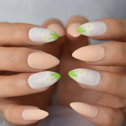 Glossy Gradient Rainbow Ombre French Press on Nails Almond Fake Nails Stiletto Oval Pointed Manicure False Nails Finger Tips