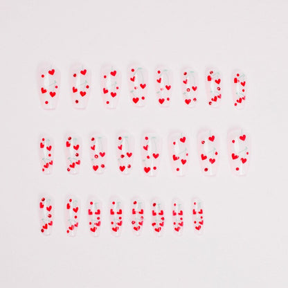 Glossy Pink Wearable Nail Art Blue Rhinestone Extra Long Ballet Detachable Finished False Nails Press on Nails with Glue