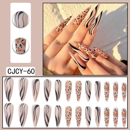 Glossy Pink Wearable Nail Art Blue Rhinestone Extra Long Ballet Detachable Finished False Nails Press on Nails with Glue
