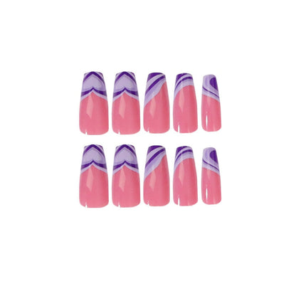 Glossy Pink Wearable Nail Art Blue Rhinestone Extra Long Ballet Detachable Finished False Nails Press on Nails with Glue