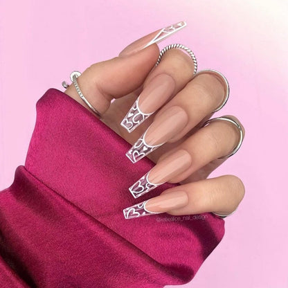 Glossy Pink Wearable Nail Art Blue Rhinestone Extra Long Ballet Detachable Finished False Nails Press on Nails with Glue