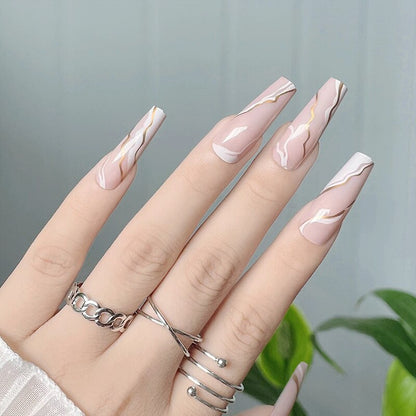 Glossy Pink Wearable Nail Art Blue Rhinestone Extra Long Ballet Detachable Finished False Nails Press on Nails with Glue