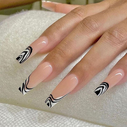 Glossy Pink Wearable Nail Art Blue Rhinestone Extra Long Ballet Detachable Finished False Nails Press on Nails with Glue