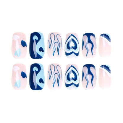 Glossy Pink Wearable Nail Art Blue Rhinestone Extra Long Ballet Detachable Finished False Nails Press on Nails with Glue