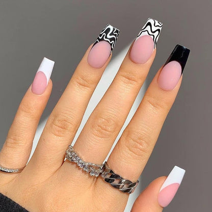Glossy Pink Wearable Nail Art Blue Rhinestone Extra Long Ballet Detachable Finished False Nails Press on Nails with Glue