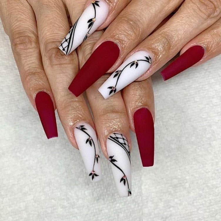 Glossy Pink Wearable Nail Art Blue Rhinestone Extra Long Ballet Detachable Finished False Nails Press on Nails with Glue