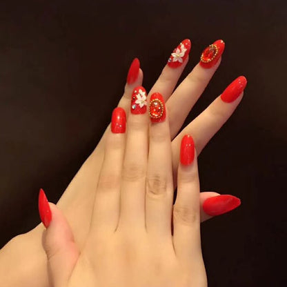 24pcs False Nails Floral Beads Decorated Artificial Nail Tips Bride Reusable Fingernails Fake Nail Press On Nail накладные ногти