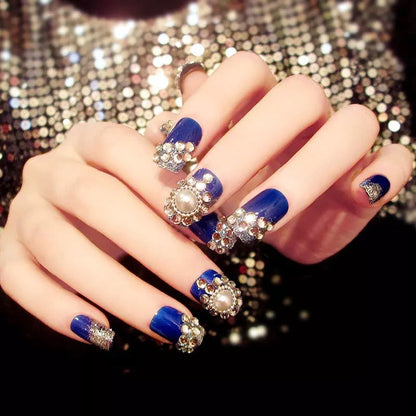24pcs False Nails Floral Beads Decorated Artificial Nail Tips Bride Reusable Fingernails Fake Nail Press On Nail накладные ногти