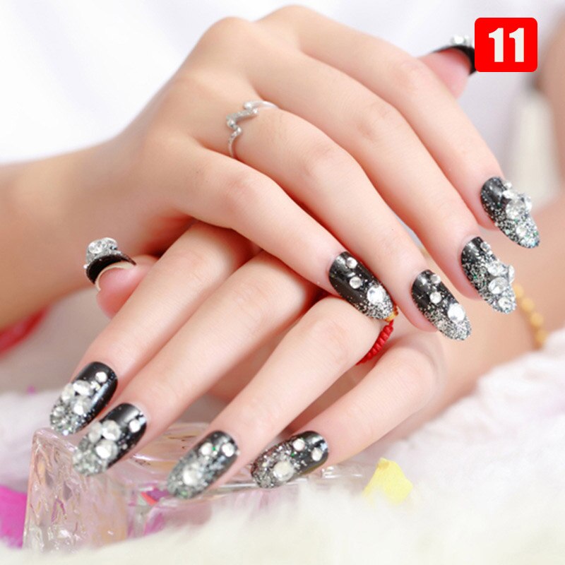 24pcs False Nails Floral Beads Decorated Artificial Nail Tips Bride Reusable Fingernails Fake Nail Press On Nail накладные ногти