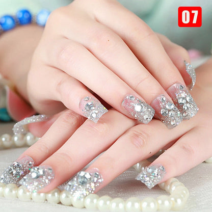 24pcs False Nails Floral Beads Decorated Artificial Nail Tips Bride Reusable Fingernails Fake Nail Press On Nail накладные ногти