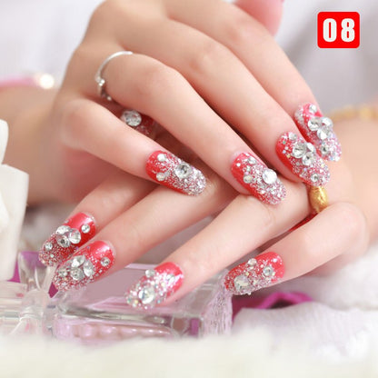 24pcs False Nails Floral Beads Decorated Artificial Nail Tips Bride Reusable Fingernails Fake Nail Press On Nail накладные ногти