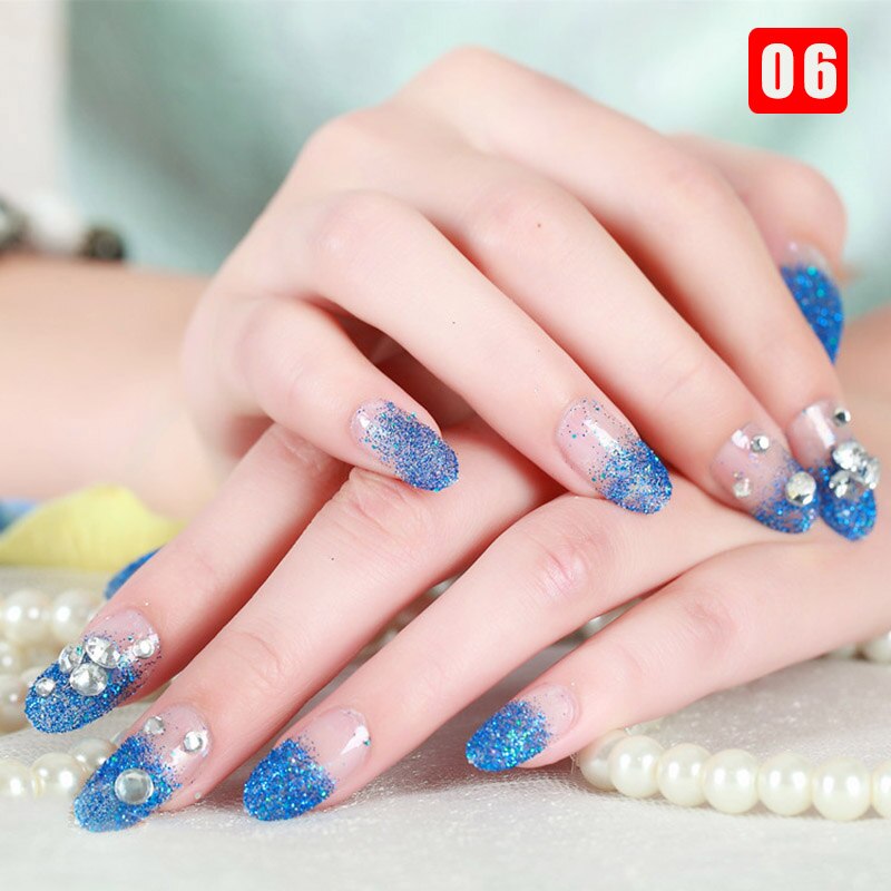 24pcs False Nails Floral Beads Decorated Artificial Nail Tips Bride Reusable Fingernails Fake Nail Press On Nail накладные ногти