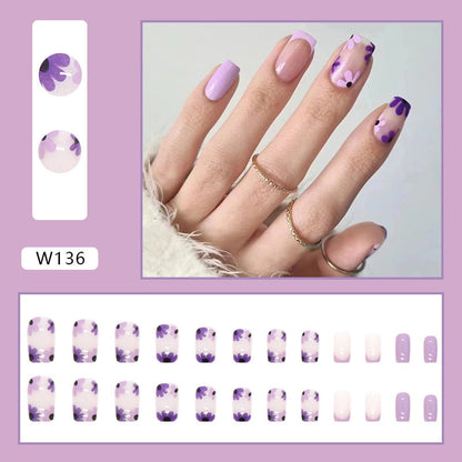 Halloween Press on Fake Nail Set Art Black French Tip Full Cover Coffin Acrylic Short Press-on Pressure False Nails Tips 24pcs