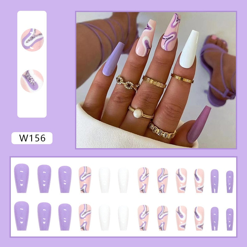 Halloween Press on Fake Nail Set Art Black French Tip Full Cover Coffin Acrylic Short Press-on Pressure False Nails Tips 24pcs
