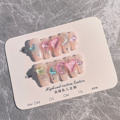 Handmade Beauty Nails Pressed on Design DecorationKawaii Barbie Handmade Nails Fake Nails Design Full Cover Artificial Manicuree Wearable Orange Nail Store