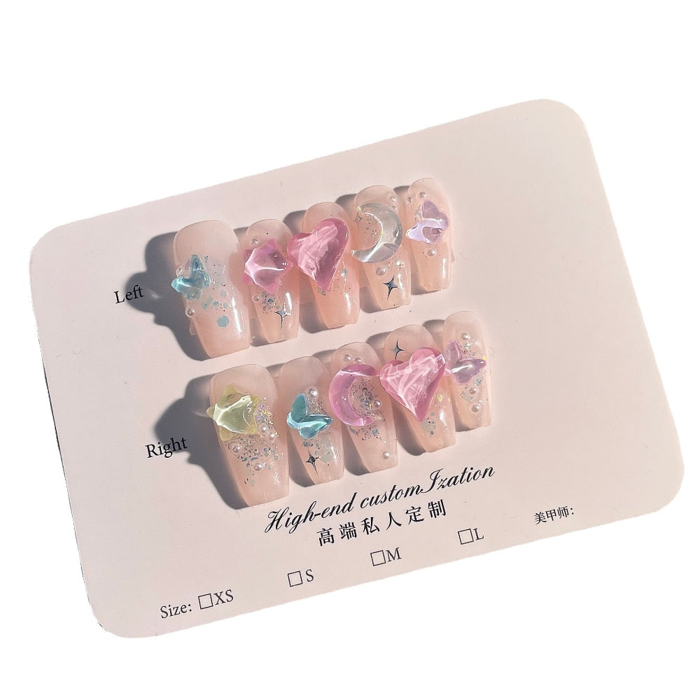 Handmade Beauty Nails Pressed on Design DecorationKawaii Barbie Handmade Nails Fake Nails Design Full Cover Artificial Manicuree Wearable Orange Nail Store