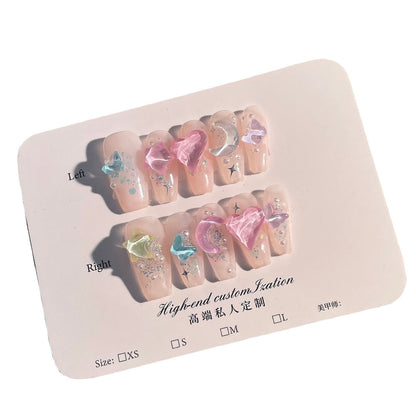 Handmade Beauty Nails Pressed on Design DecorationKawaii Barbie Handmade Nails Fake Nails Design Full Cover Artificial Manicuree Wearable Orange Nail Store